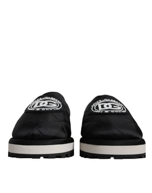 Dolce & Gabbana Svart Nylon Vadderade Logotyp Patch Sandaler Flip-Flops Skor