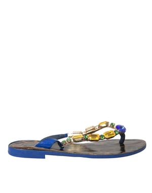 Dolce & Gabbana Blå Kristall Nappa Skinn Strandskor