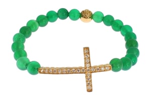 Nialaya Jade Steen Gouden CZ Kruis 925 Zilveren Armband
