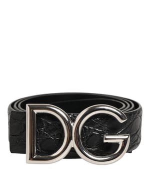 Dolce & Gabbana Svart Exotisk Läder DG Logobälte med Spänne