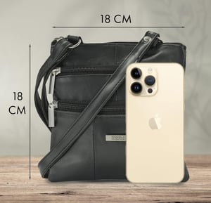 Women's Real Leather Crossbody Bag in Black