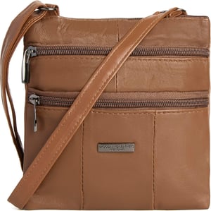 Women's Real Leather Crossbody Bag in Tan