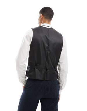 ASOS DESIGN slim suit waistcoat in navy tonal check