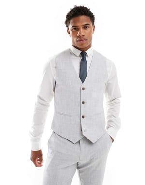 ASOS DESIGN skinny suit waistcoat in grey crosshatch texture