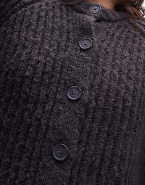 Topshop knitted chunky crew neck cardigan in charcoal