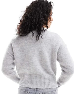 ASOS DESIGN crew neck cardigan in alpaca wool blend in grey