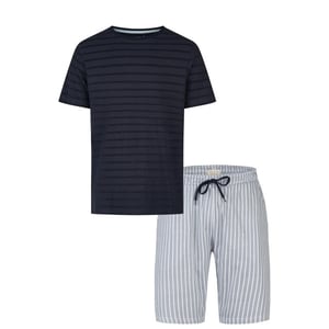 Phil & Co Heren shortama korte pyjama set donkerblauw/grijs gestreept