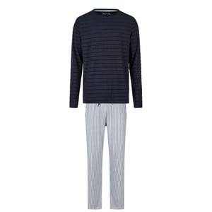Phil & Co Heren lange pyjama set donkerblauw/grijs gestreept