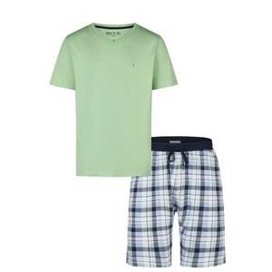 Phil & Co Heren shortama korte pyjama set groen/blauw geruit