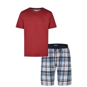 Phil & Co Heren shortama korte pyjama set rood/blauw geruit