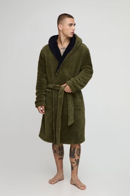 Borg Lined Hooded Dressing Gown