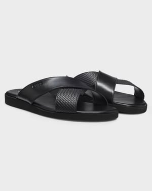 Darrel with Plain and Patterned Straps Slides in Black
