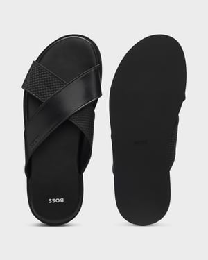 Darrel with Plain and Patterned Straps Slides in Black
