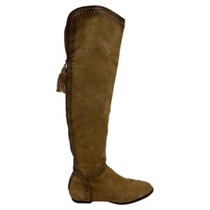 Jimmy Choo Tassel Accent Knee-High Boots in Brown Suede