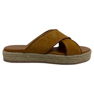 Gianvito Rossi Criss Cross Strap Espadrille Slide Sandals in Brown Suede