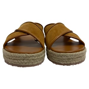 Gianvito Rossi Criss Cross Strap Espadrille Slide Sandals in Brown Suede