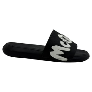 Alexander Mcqueen Grafitti Logo Slide Sandals in Black Rubber
