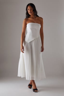 Bandeau Bodice Pleated Chiffon Midi Dress