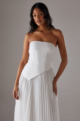 Bandeau Bodice Pleated Chiffon Midi Dress