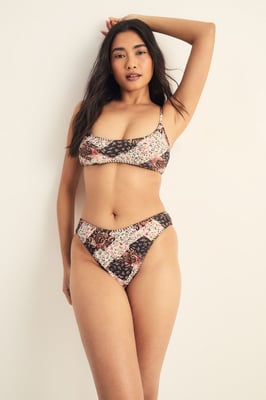 Patchwork Stitch Detail Crop High Leg Bikini Set