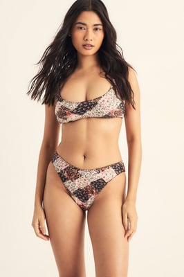 Patchwork Stitch Detail Crop High Leg Bikini Set