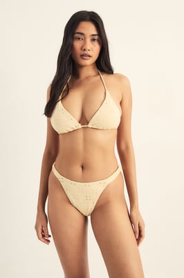 Broderie Rope Trim Ruched High Leg Bikini Set