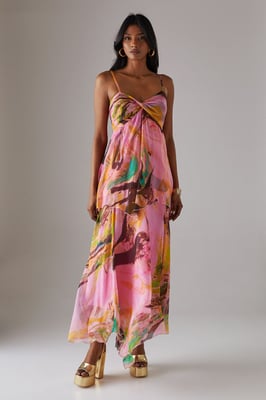 Chiffon Asymmetric Double Layer Bandeau Maxi Dress