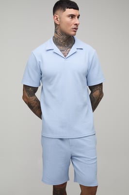 Tall Short Sleeve Jersey Herringbone Regular Polo Shirt & Short Set