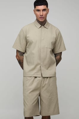 Tall Textured Oversized Boxy Shirt & Relaxed Short Set