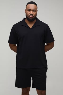 Plus Short Sleeve Jersey Herringbone Polo Shirt & Short Set