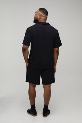 Plus Short Sleeve Jersey Herringbone Polo Shirt & Short Set