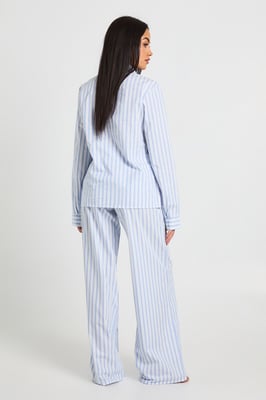 Cotton Poplin Pinstripe Long Sleeve Shirt & Trouser Pyjama Set