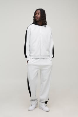 Oversized Panel Zip Through Hoodie & Relaxed Jogger Tracksuit