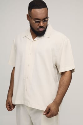 Plus Linen Blend Oversized Fit Shirt & Trouser Set
