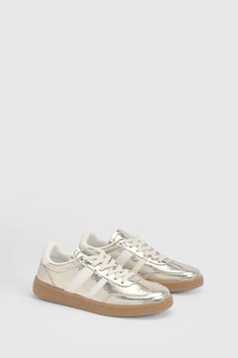 Erin Faux Metallic Leather Lace Up Trainers
