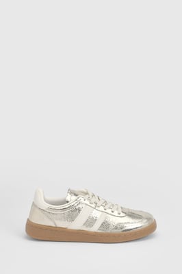Erin Faux Metallic Leather Lace Up Trainers