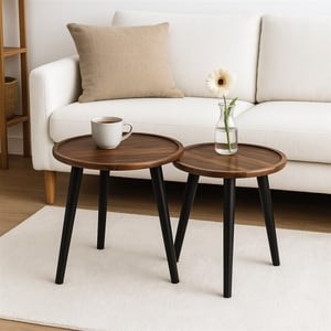 Casa di Elturo Liora bijzettafel set van 2 – acaciahout & grenen – rond – noir/marron
