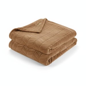 Casa di Elturo Plaid camel xxl fleece -l180 x b220 cm visgraat reliëf superzacht & warm