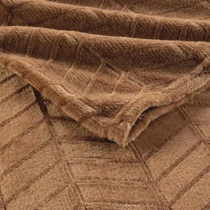Casa di Elturo Plaid camel xxl fleece -l180 x b220 cm visgraat reliëf superzacht & warm