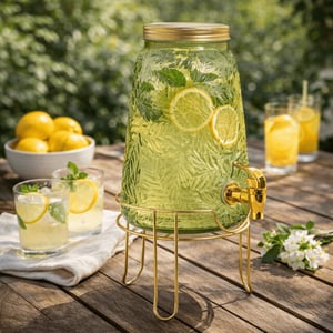 Casa di Elturo Drankdispenser leafs verde 3,3l met tap kraan en metalen onderstel – /