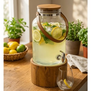 Casa di Elturo Drankdispenser lucento 6l met kraan – glazen waterdispenser met houten standaard