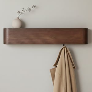 Casa di Elturo Design wand kapstok met plank bergen walnut massief grenenhout 5 haken -