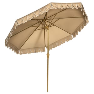 4goodz Parasol met volant en kantfranjes Ø264 cm kantelbaar houtlook kaki