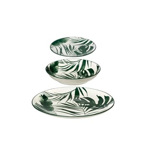 Casa di Elturo 18-delige porseleinen serviesset topical leaf groen/wit 6 persoons