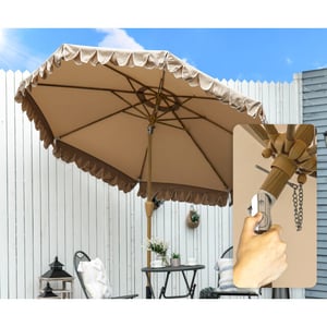 4goodz Parasol met volant en kantfranjes Ø264 cm kantelbaar houtlook kaki