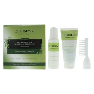 Regrowz Hair Growth And Thickening Treatment Three Month Program For Women - Scalp Stimulant 75ml - Restoration Serum 75ml - Comb