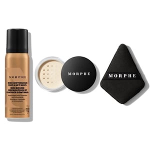 Morphe Jet-Setter Gift Set 36.8ml Continuous Prep & Set Mist + 2.6g Translucent Setting Powder + Highlight & Contour Sponge