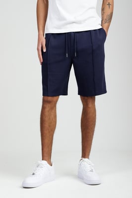 Navy Soft Jersey Shorts With Middle Seam And Drawstring Waist