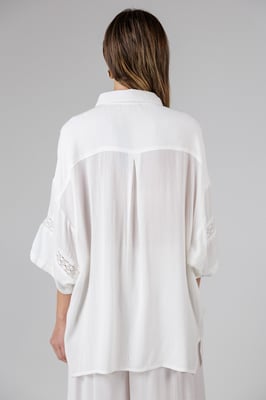 White Crinkle Trim Oversized Short Sleeve Button Up Shirt