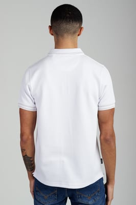 White Regular Fit Textured Zip Up Polo Shirt
